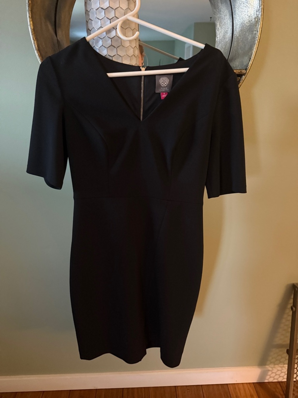 Vince Camuto Black V-Neck Midi Sheath Dress